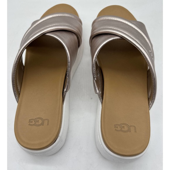 UGG ZAYNE CROSSBAND PLATFORM SLIDE Women Size 9 US Leather ROSE GOLD METALLIC - Picture 3 of 5